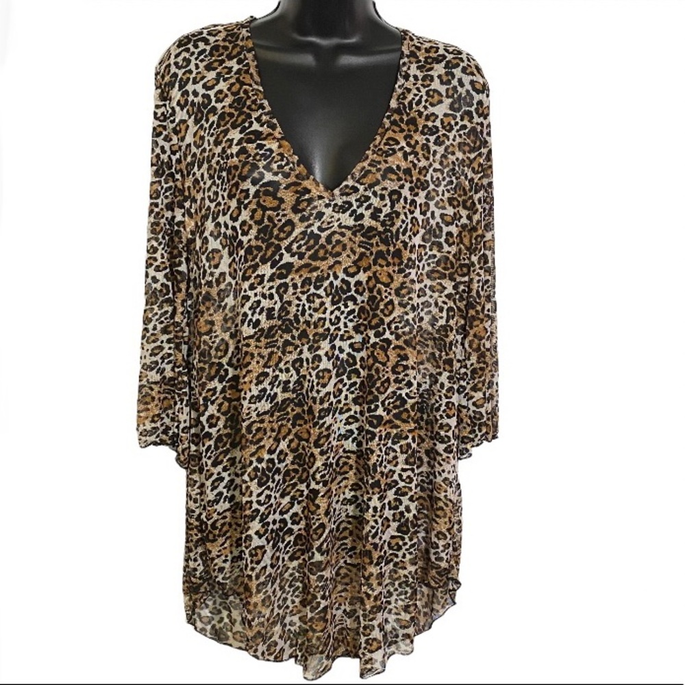 Jordan Taylor Swimsuit Coverup Flare Sleeve Sheer Leopard Print Size Small
